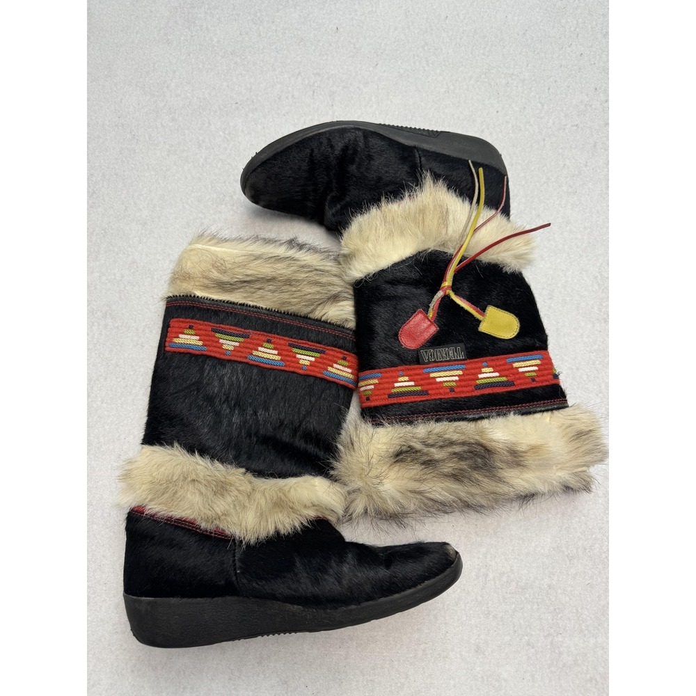 Tecnica Boots Womens Size 7.5 Black Fur Mid Calf Winter Snow Ski Made Italy